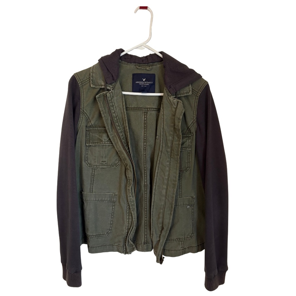 American Eagle Olive Green Utility Jacket Hoodie Women’s Size Large - Picture 4 of 12
